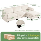 109" Modular L-Shaped Sectional Sofa, Convertible 4-Seat Sleeper Couch with Storage Ottoman, Movable Ottomans, Oversized Deep Seat for Living Room Apartment