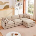 Eyisean 102" Chenille Modular Sectional Sofa with Ottoman, 3-Seater L Shape Cloud Couch with Upholstered & Pillow, Comfy Sleeper Sofa for Living Room, Bedroom, Office, Easy Assembly