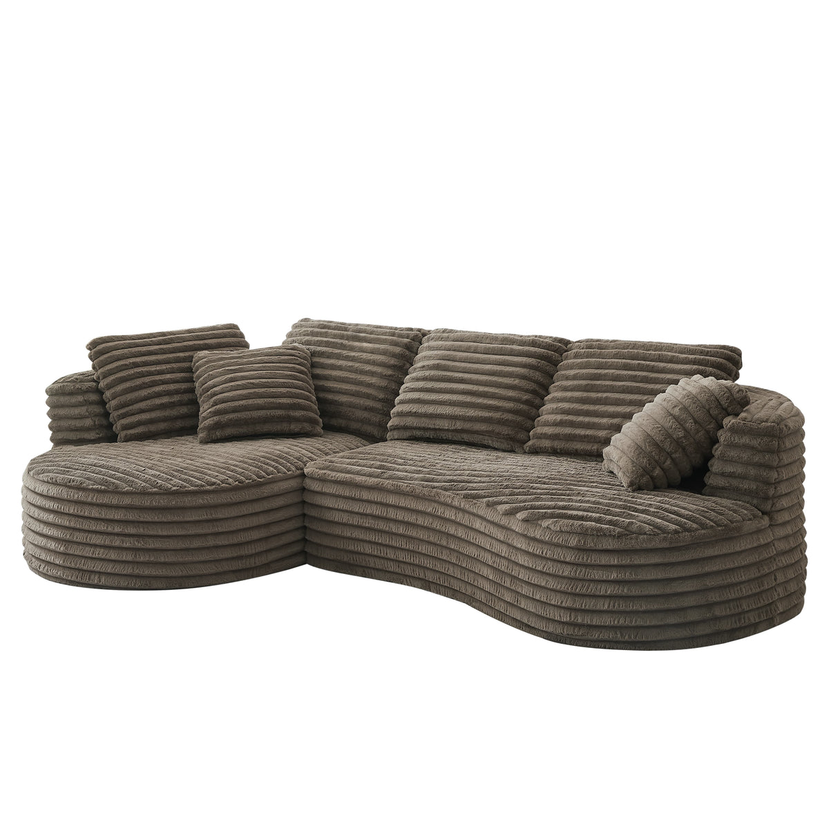 MAYEERTY 120.9" Brown Corduroy Curved L Modular Sectional Sofa, Pocket Spring No Assembly Couch for Living Room Reception