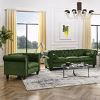 AmoDwell Tufted Velvet Sofa Couch for Living Room, Plush Rolled Arm 3-Seater Sofa Couch with Nailhead Trim and 2 Neck Roll Pillows, Small Apartment Chesterfield Sofa