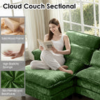 AISWORD 157" U Shaped Cloud Couch Sectional, Oversized Modular Sofa with USB Charging, Hidden Storage, Cup Holders & Double Chaise for Living Room, Green