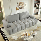 FFH 90.2" Pull Out Sofa Bed with Storage, 3-in-1 Convertible Sleeper Sofa King Size, Modern 4-Seater Teddy Couch for Living Room, Gray