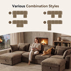 140" Large Modular Sectional Sofa with 2 Removable Storage Ottomans, Extra Deep Seat Cloud Couch for Living Room, Chenille Brown