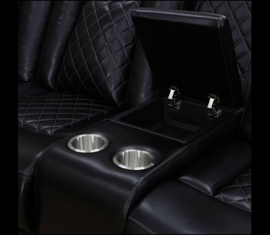 Black Breathing Leather 3-Piece Living Room Recliner Sofa