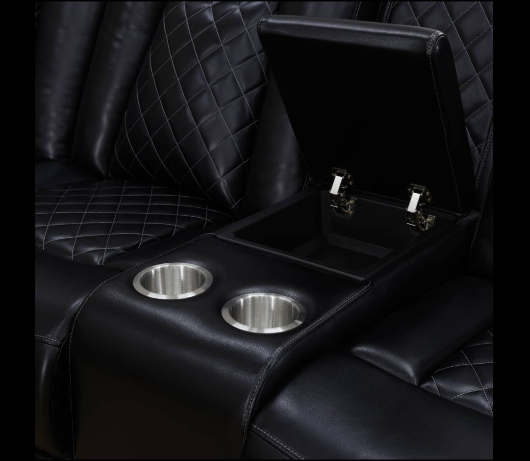 Black Breathing Leather 3-Piece Living Room Recliner Sofa