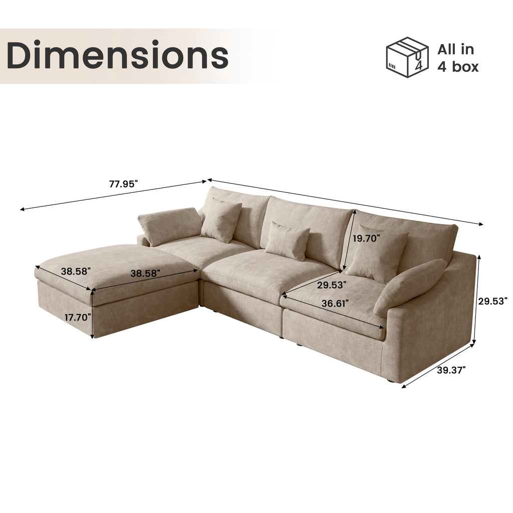 Sdorens 120" Modular Sectional Sofa,Comfy Cloud Couch with Movable Ottoman Deep Seat Chenille L Shaped Modular Sofa,Sectional Couches for Living Room,Bedroom and Apartment,Khaki
