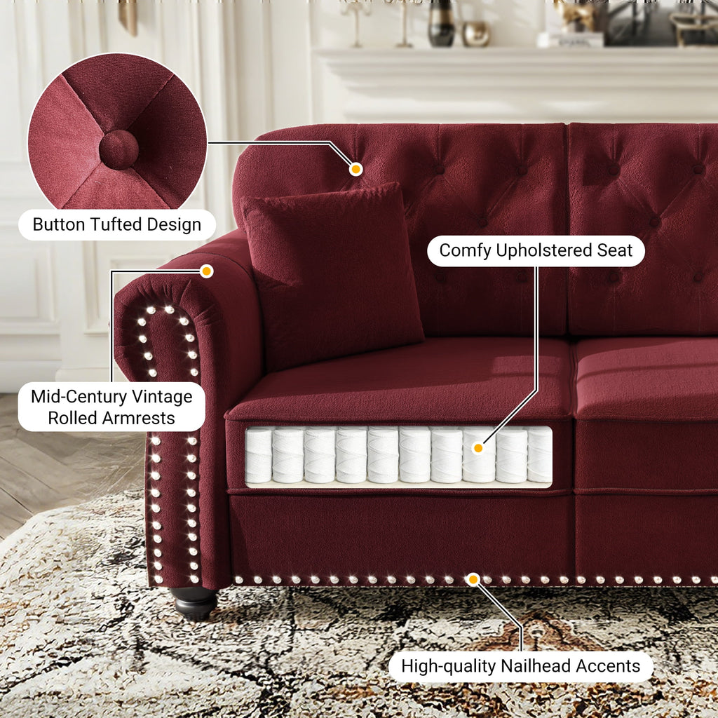  Modular Sectional Sofa, 4 Seat Velvet Sofa Couch Convertible Sofa Bed for Living Room Red