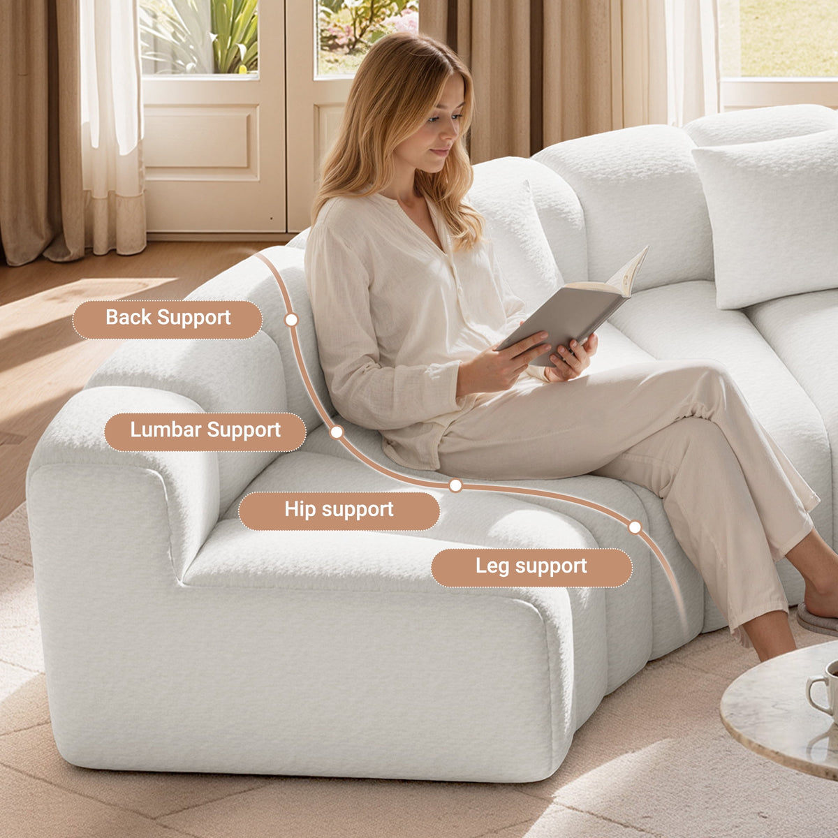Daluvenix Oversized Round Sectional Sofa, 8 Seater Modern Curved Velvet Modular Couch, Boneless Cloud Sofa for Living Room, No Assembly Required, White