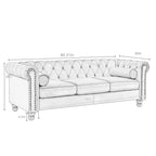 AmoDwell Tufted Velvet Sofa Couch for Living Room, Plush Rolled Arm 3-Seater Sofa Couch with Nailhead Trim and 2 Neck Roll Pillows, Small Apartment Chesterfield Sofa