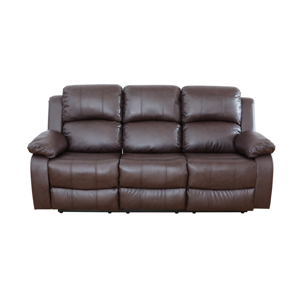  Brown 3-Seater Reclining Sofa - Air Leather Upholstery with High-Elastic Sponge for Living Room & Office