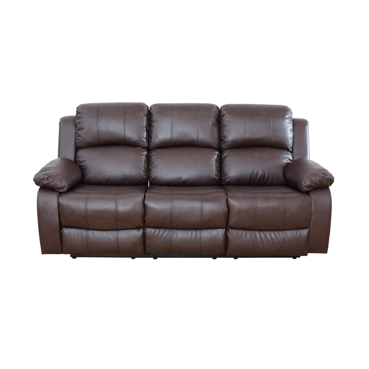  Brown 3-Seater Reclining Sofa - Air Leather Upholstery with High-Elastic Sponge for Living Room & Office