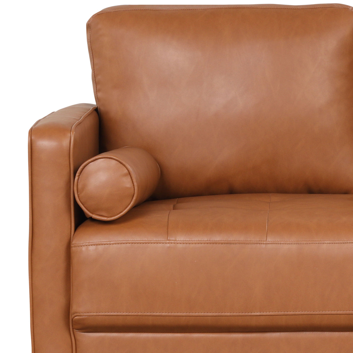 Studio Living Lorelei Mid-Century Modern Sofa, Caramel Brown Faux Leather