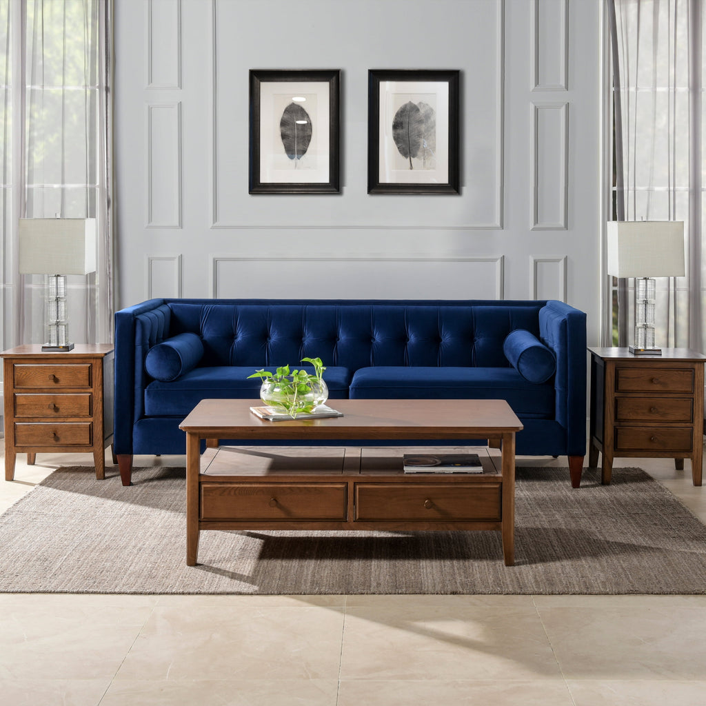 Jack 84" Tufted Tuxedo Sofa Double Cushion Navy Blue