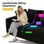 Alvantor 4-Seat Sofa with Movable Ottomans 102" W Corduroy Upholstered Deep Seat Couches L Shaped Convertible Chaise for Living Room, Apartment Black