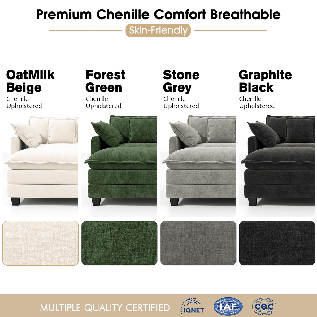  111.5'' Modular Sectional Sofa with Movable Ottoman, L Shaped Cloud Couch for Living Room, 3-Seat, Beige