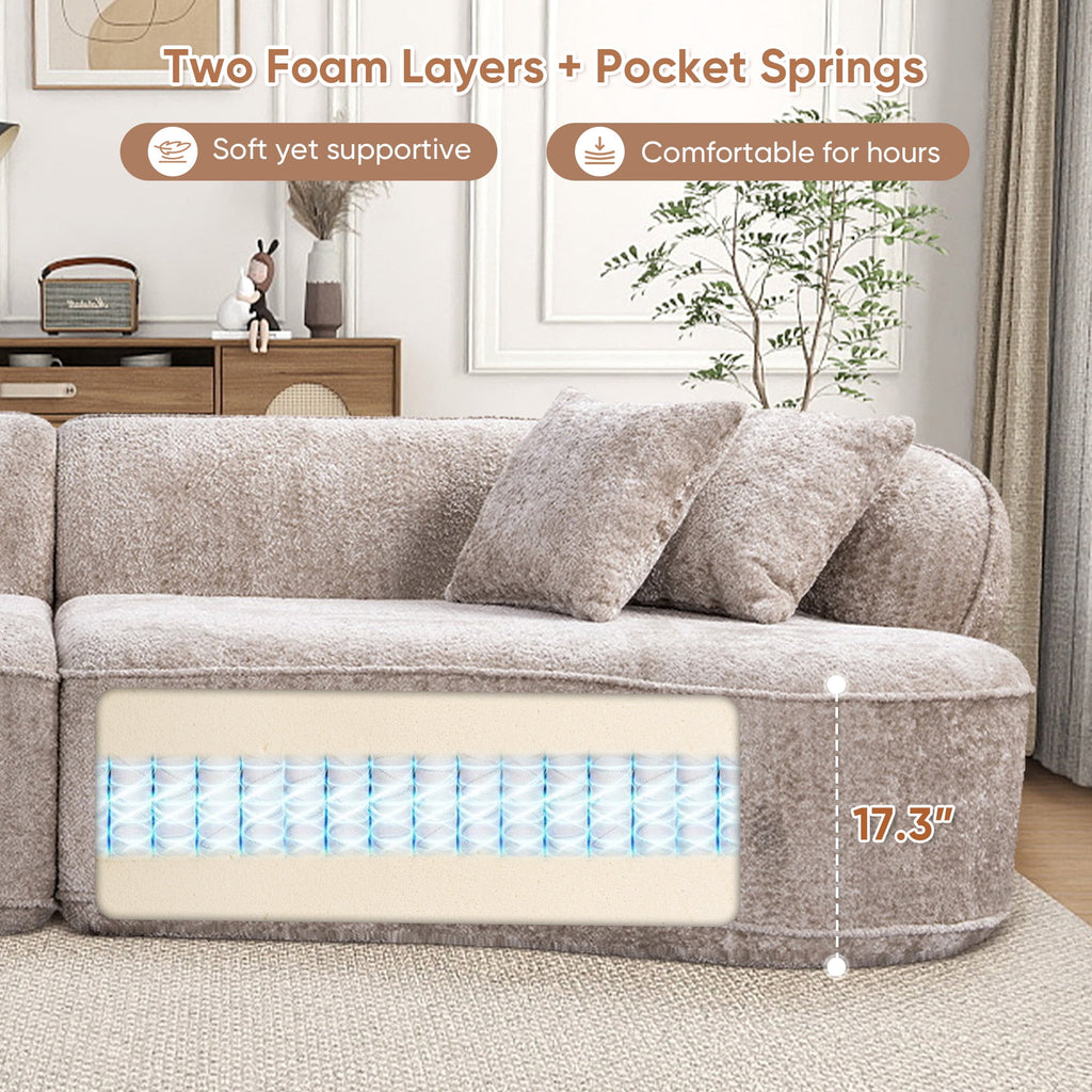 Muumblus 114" Oversized Curved Sofa, Modern Sectional Boneless Cloud Couch, No Assembly Required Floor Sofa for Living Room, Camel Boucle
