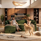 Hombryzy 103" Deep Seat Sectional Sofa with Storage, L Shaped Cloud Couch with Movable Ottomans for Living Room,Green