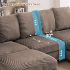 Wiilayok 110" Oversized U-Shaped Cloud Couch Sectional with Modular Design for Living Room: Comfy Corduroy, Ottoman, USB Port, Cup Holder, Armrest Storage, Side Pocket, Brown