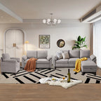  Chireca 4 Piece Convertible Sectional Sofa Set, Modern Linen Small L Shaped Couch with Reversible Chaise, 3-Seater Sofa & Loveseat & Armchair for Living Room, Office, Apartment, Lightgrey