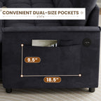 Muumblus Convertible Sofa Bed, Sectional Sleeper Sofa with Storage Chaise, L-Shaped Couch for Living Room, Black Chenille