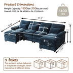  Oversized Sectional Sofa U Shaped Couch 4 Seat with 4 Waist Pillows,Chenille Upholstery Symmetrical Sleeper Sofa Cloud Couch with Double Chaise Lounge for Living Room Apartment Office