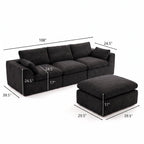 108" Modern Cloud Couch, Plush L Shaped Sectional Couch with Ottoman, Comfy Boneless Couch Modular Sofa, High-Density Memory Foam Deep Seat, No Assembly Required, Pet-Friendly, Black