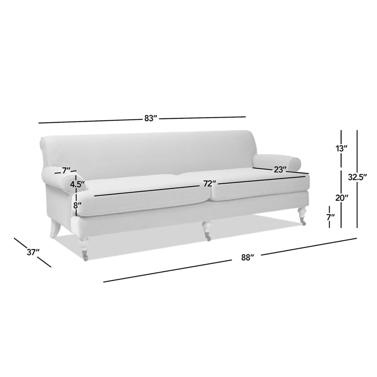 Jennifer Taylor Home Alana 88" Lawson Living Room Two-Cushion Tightback Sofa Couch with Metal Casters, Fawn Brown