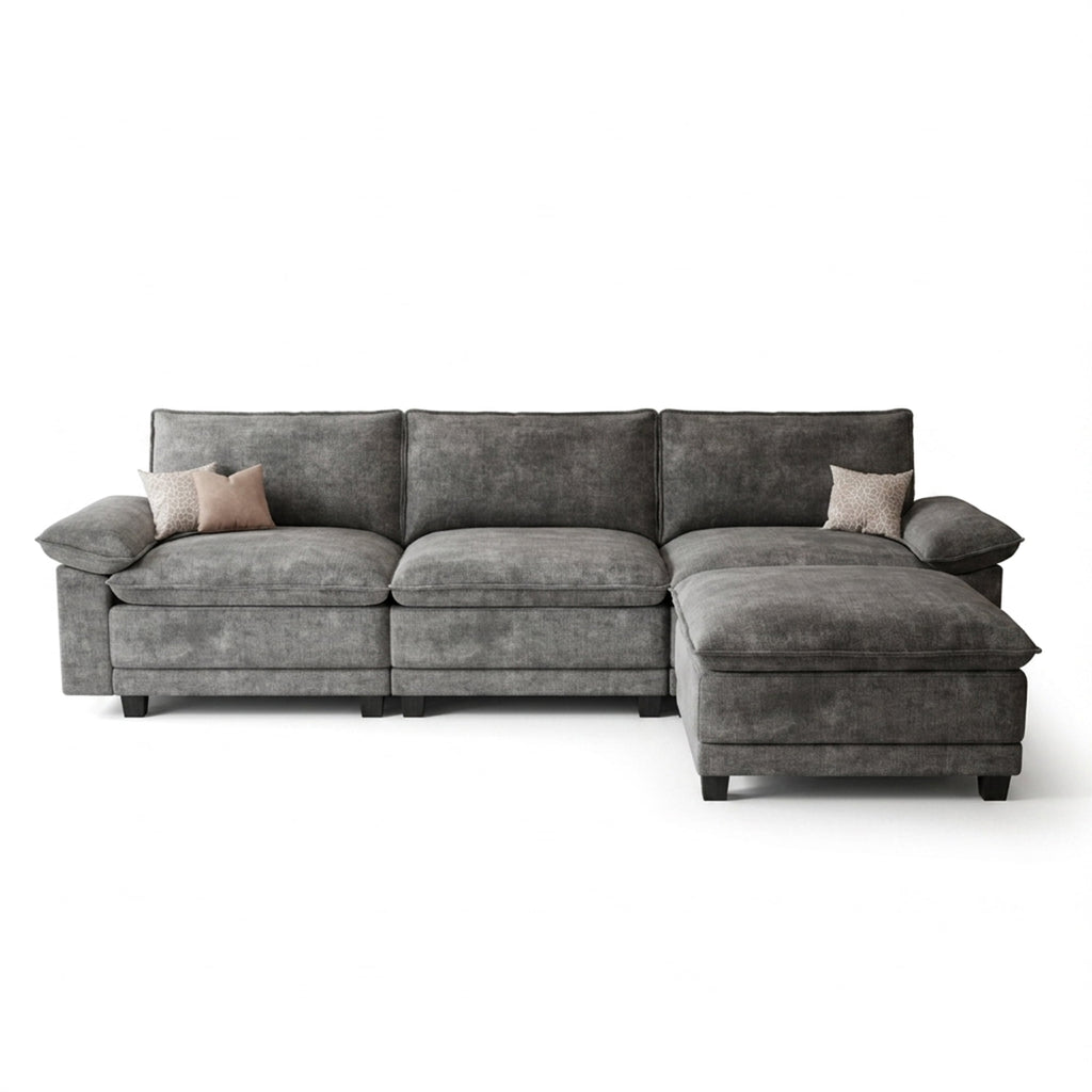 DoMaDing 108" L Shaped Modular Sectional Cloud Sofa, Sofa Couch for Living Room, Comfortable Couch with Modular Design, Sturdy Frame, Dark Gray
