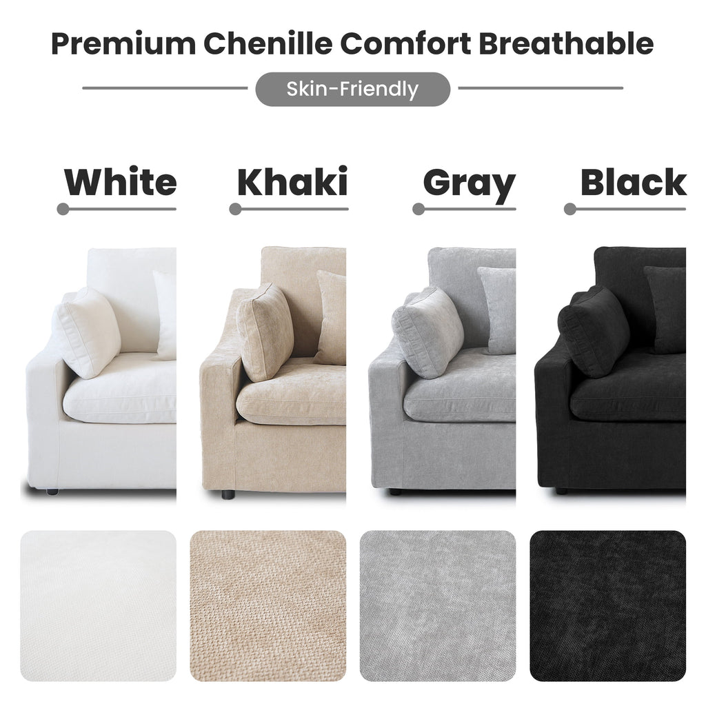 The Magic Home Modular Sofa & Sectional Sofa - L Shaped Deep Seat Cloud Couch in Soft Linen Blend Fabric,Perfect for Apartment & Small Space Living,3-seat Sofa with Ottoman,Khaki Couch