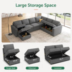 Marrber 7 Pieces Oversized Modular Sectional Sleeper Sofa with Pull-Out Bed and Storage Seats for Living Room, Linen Grey