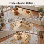 95" Modular Sectional Sofa Deep Seat L-Shaped Cloud Corduroy Couch for Living Room, 5 Seat, Beige
