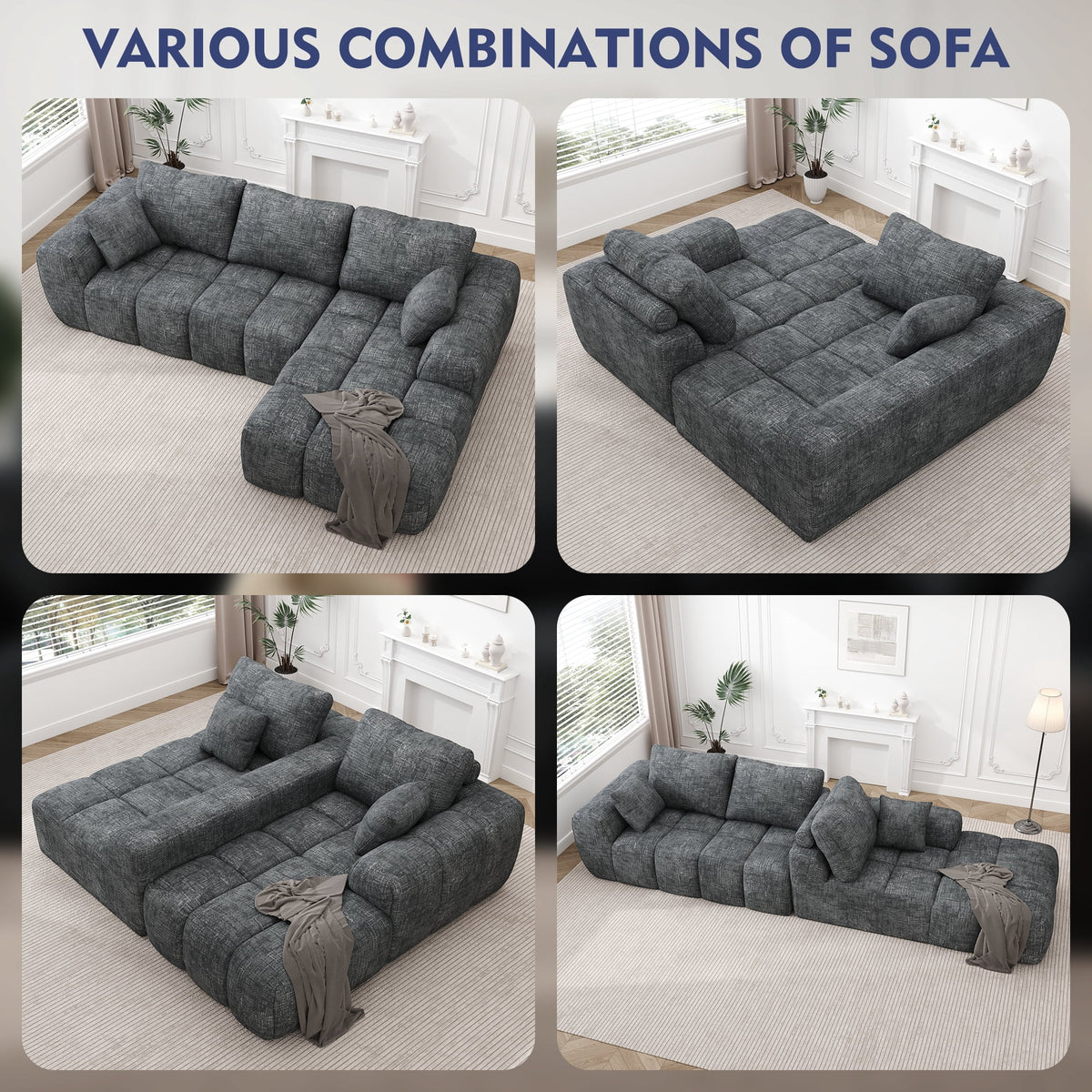  Sectional Sofa, 101" L-Shaped Modular Cloud Couch,Unique Chenille Fabric Couches and Sofas,Compression Sofa No Assembly Required(Deep Gray)