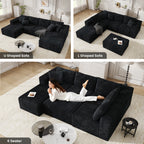 137" U-Shaped Sectional Sofa with Chaise, Modular Cloud Sectional Couch with Deep Seat for Living Room, Modern Boneless Couch with Back Cushion, Pillow, Ottoman, No Assembly Required, Corduroy Fabric