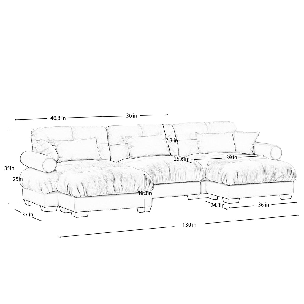 Villeston 133.8" 3-Seater Comfy Modular Sectional Sofa, U Shaped Couch with Deep Seat for Living Room(Chenille Pink)