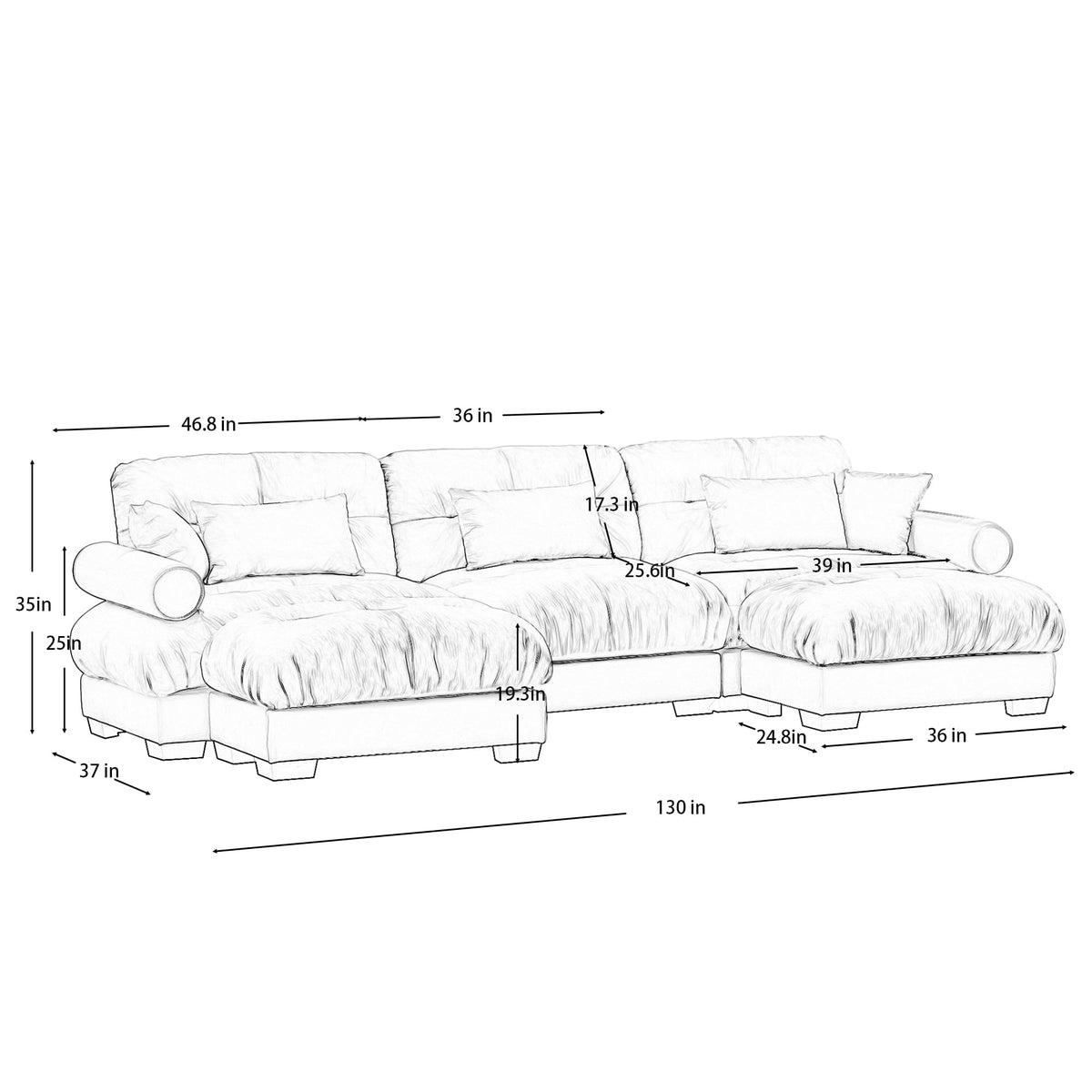 Villeston 133.8" 3-Seater Comfy Modular Sectional Sofa, U Shaped Couch with Deep Seat for Living Room(Chenille Pink)