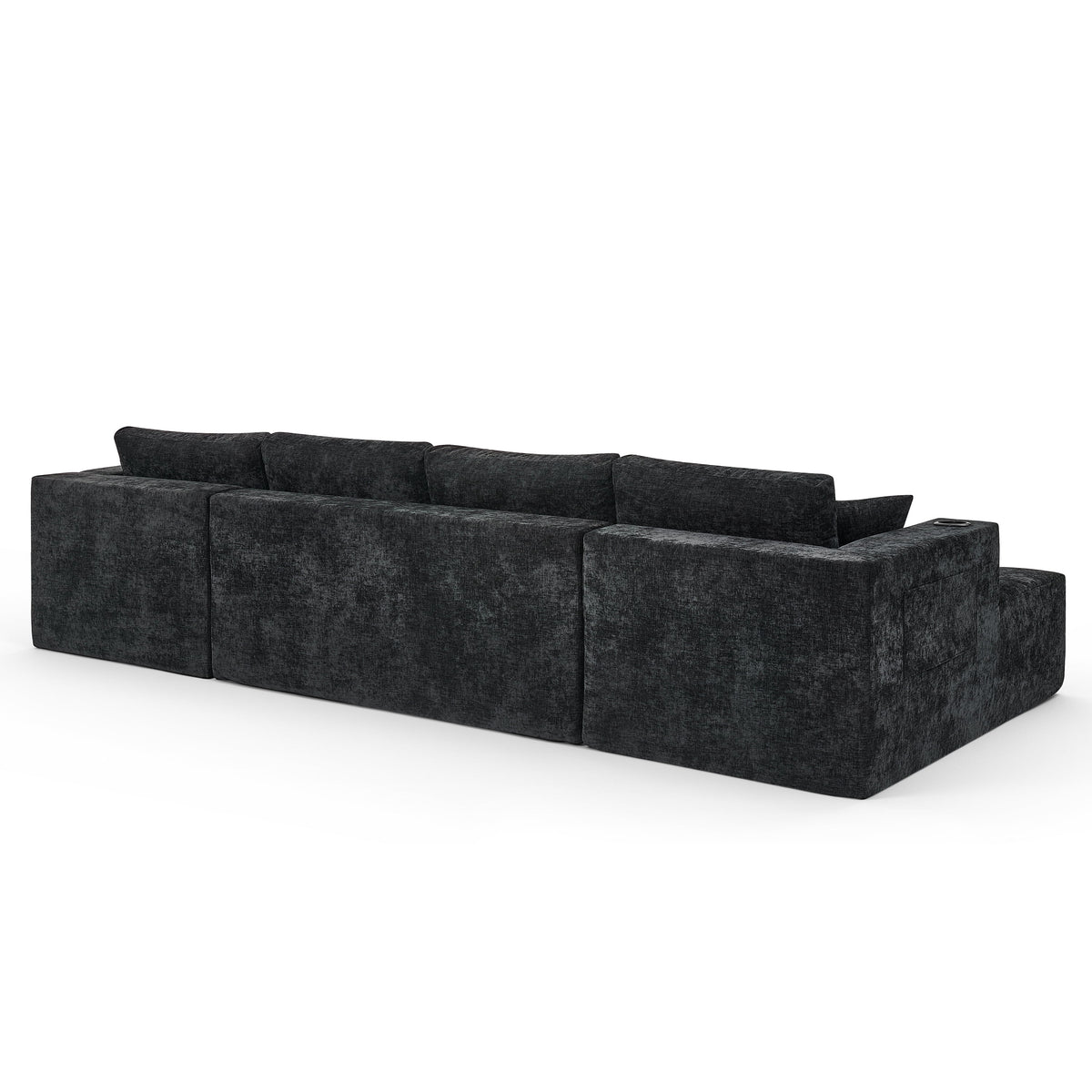  132" U-Shaped Chenille Cloud Sectional Sofa, Boneless Modular Couch with Cup Holders & Side Pockets, No Assembly Compressed Living Room Sofa, Black