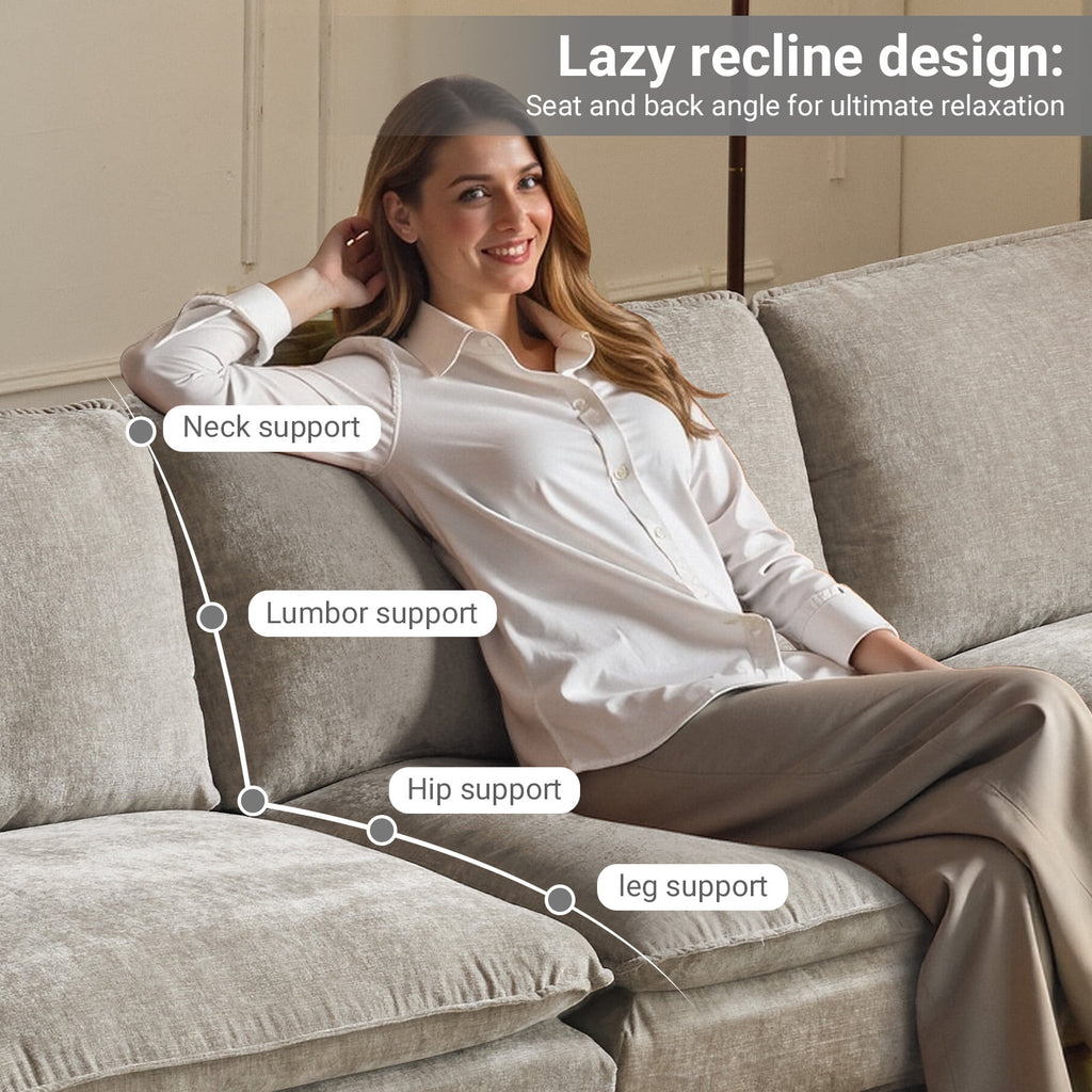  120" W Sectional Sofa U Shaped Couch with Double Chaise Chenille Sleeper Set with 3 Oversized Seats Light Gray