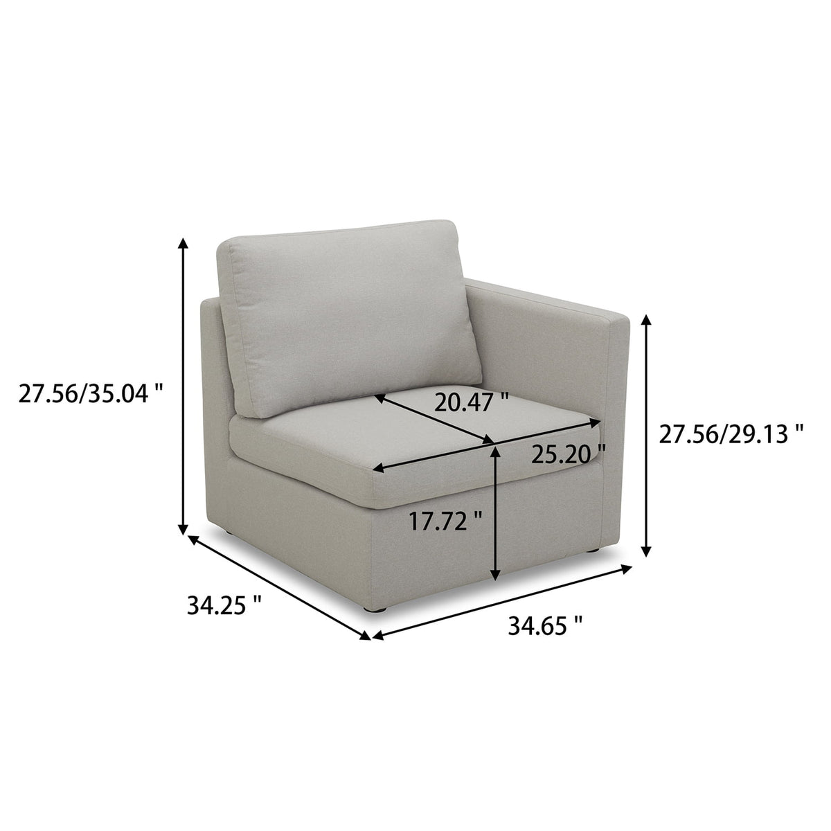  100'' Modular Sectional Sofa with Storage Ottoman, White Linen