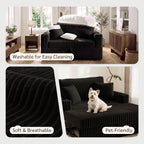 Marrber Black 52? 3-in-1 Convertible Pull-Out Sofa Bed Sleeper Loveseat with Reclining Backrest, Built-in Cup Holders, Pet-Friendly Corduroy Sofa for Small Space