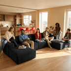 U-Shape Sectional Sofa, 135'' Modular Sectional Couch with Chaise Lounge, Couch Comfy Corduroy Floor Sofa for Living Room, Corduroy Upholstered 4-Seater Sofa with Pillow Back and Square Arms,