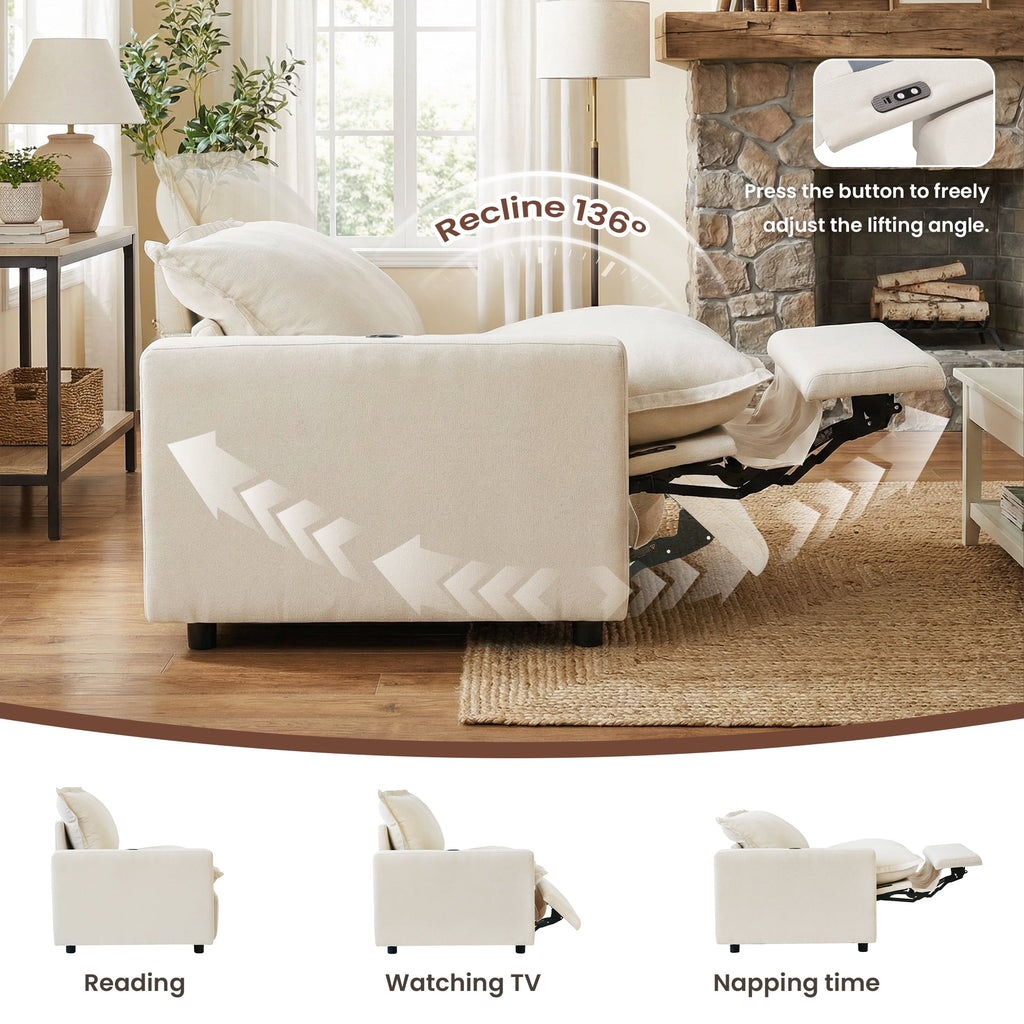 Magic Home Power Recliner Sofa Couch Set, 2 Seat Electric Recliner with Heating, USB Ports for Families, Modern Loveseat Electric Recliner Sofa for Small Space Living Room Home Theater, Beige