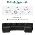  130" 6-Piece Modular Sectional Sofa with 2 Movable Ottomans, U-Shaped Cloud Couch for Living Room, Modern Chenille Deep Seat Sofa Set, Flexible Oversized Sleeper Couches, Black