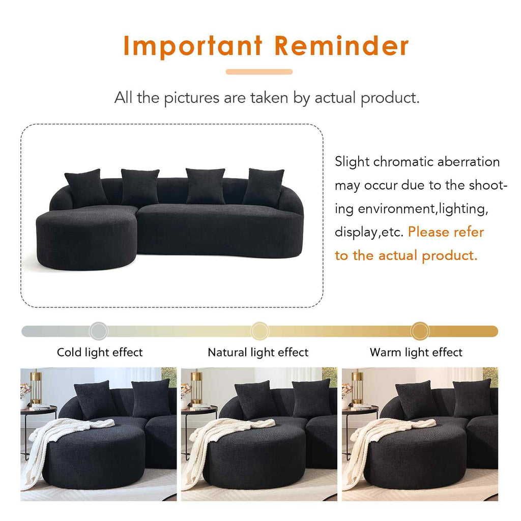 Timbernest 99" Cloud Sectional Couch, L-Shape Modular Chenille Sofa for Living Room, No Assembly Required, Black