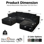 Pionex 108" Sectional Couch with Ottoman, Cloud Modular Boneless Couch, Deep Seat U-Shaped Sofa, Upholstered 3-Seater Sofas for Living Room, No Assembly Required