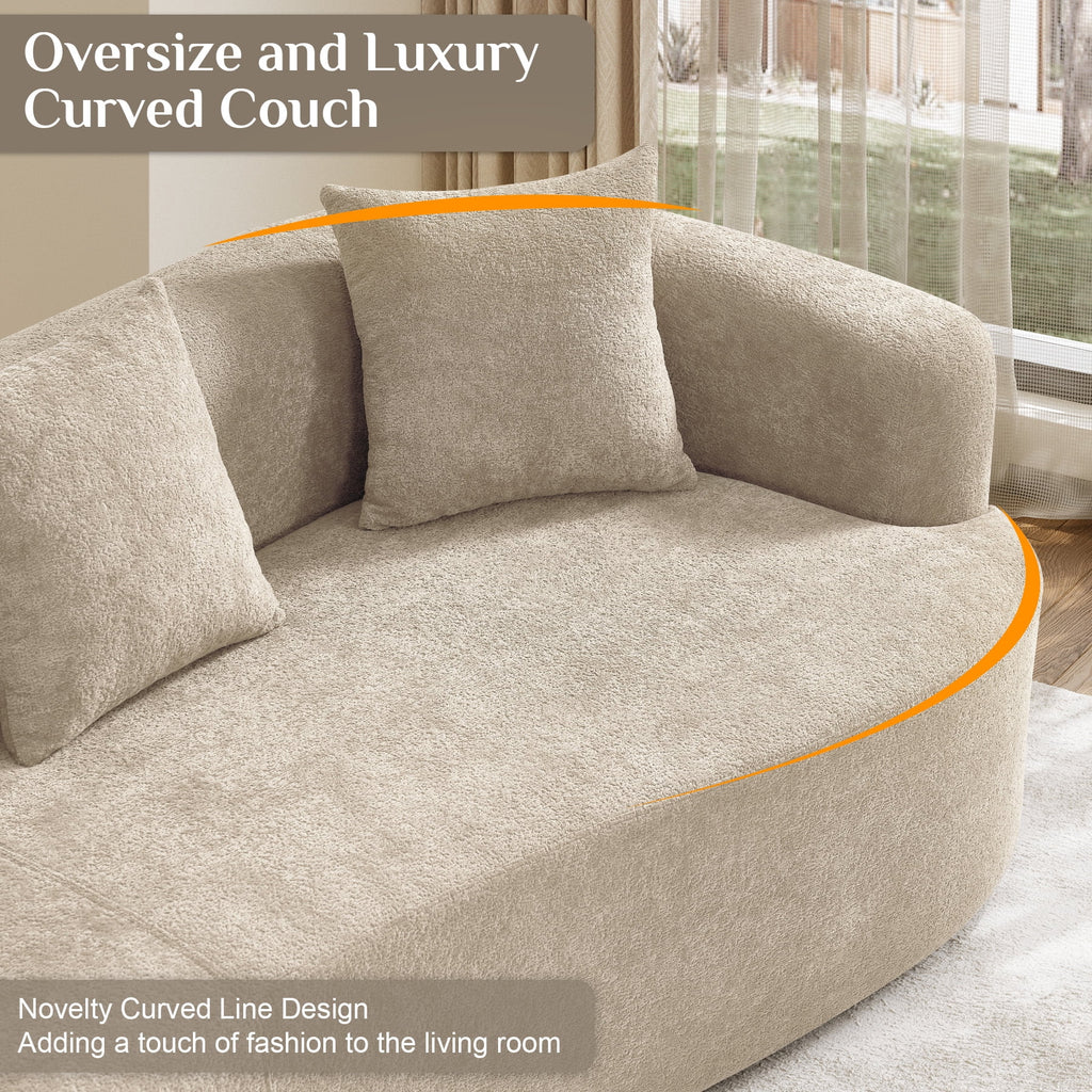 Wiilayok 106.5"Modern Chenille Sofa,Curved Sofa with Deep Seat,Cloud Compression Sofa Couch for Living Room,No Assembly,Light Brown