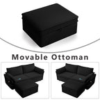  Pull Out Sofa Bed Queen Size, 85" Loveseat Sofa with Movable Ottoman, USB Charging Port, Corduroy Sofa Couch Convertible Sofa Bed for Living Room Black