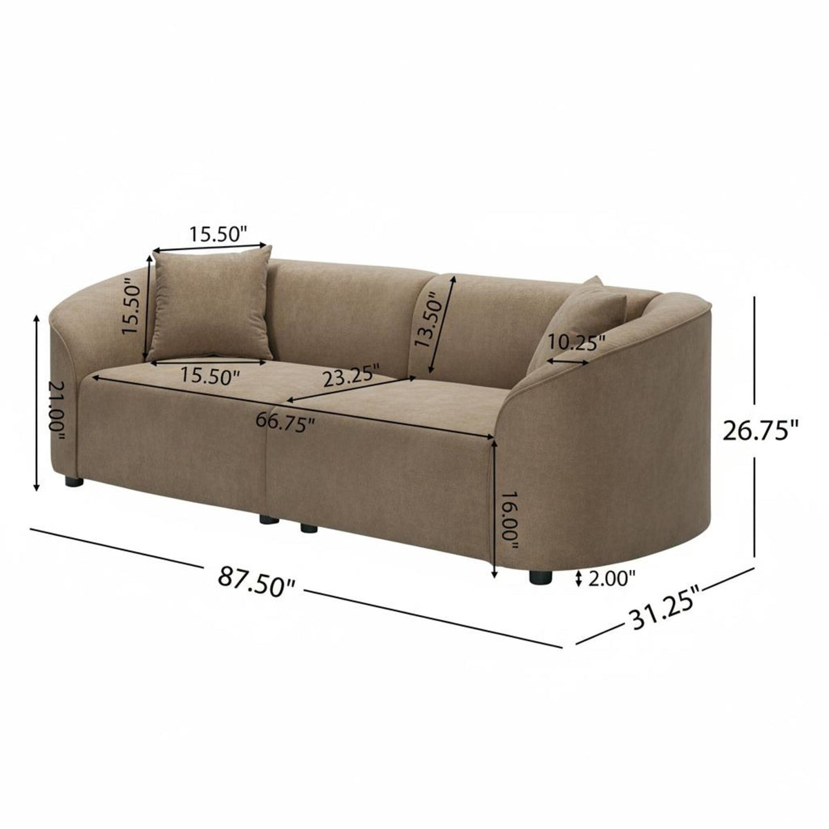Christopher Knight Home 87" Curved Contemporary Fabric Sofa in Plush Seating, Streamlined Design Durable Frame, Brown