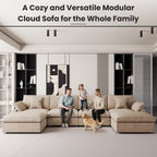 The Magic Home Modular Sofa & Sectional Sofa - L Shaped Deep Seat Cloud Couch in Soft Linen Blend Fabric,Perfect for Apartment & Small Space Living,3-seat Sofa with Ottoman,Khaki Couch