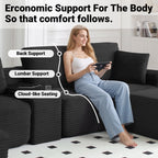  150" Modular Sectional Sofa Couch for Living Room, Corduroy Boneless Sofas, Oversized Modern Cloud Couch, U Shape Couches Deep Seat with USB Ports and Cup Holders, Black