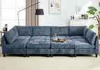 Advwin Oversized Modular Sectional Sofa, 8 Seat Plush Chenille Couch with Storage Ottomans & Thick Cushions, Modern Comfy Convertible L Shaped Sleeper Sofa Bed for Living Room, Blue